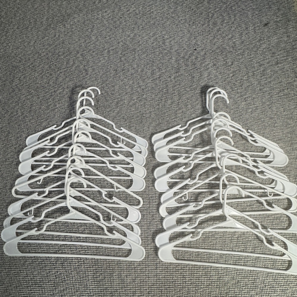 White Plastic Clothes Hangers with Strap Notches Set of 20 Closet Organization